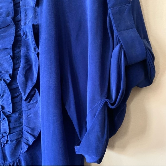 Nanette Lepore 100% Silk Blue Ruffle Short Sleeve Dynasty Blouse Size 0 - Picture 8 of 11